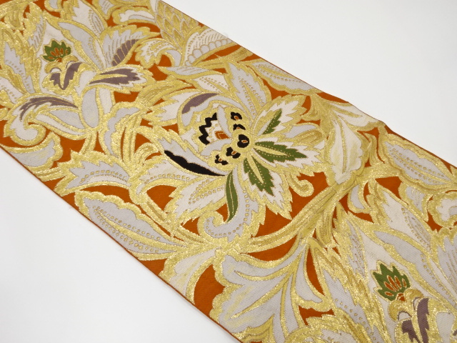 アンティーク　花更紗模様織り出し袋帯（材料）